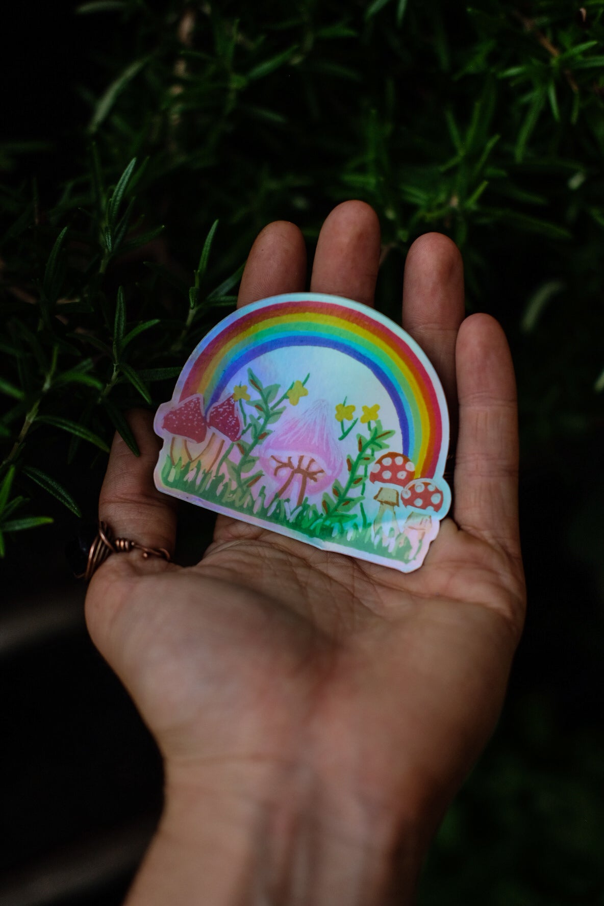 Rainbow Mushroom Halographic Sticker